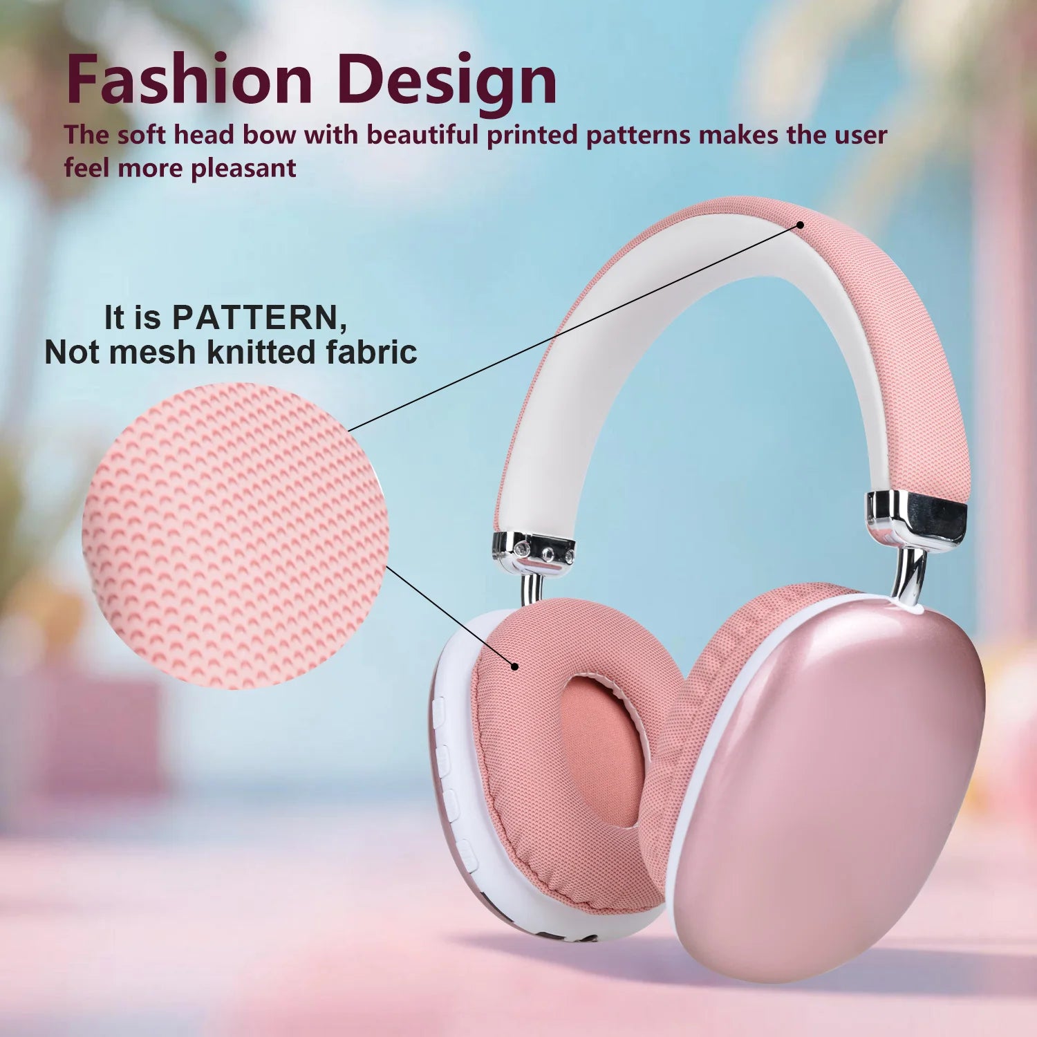 B40 Bluetooth Headphones Over Ear Wireless Headset HiFi Music Gaming Comfortable Mic for iPhone Android PC pink