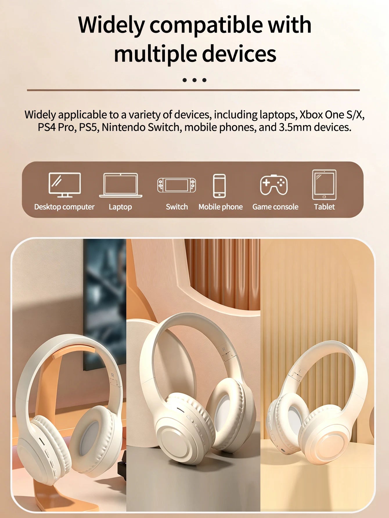 Bluetooth Over-Ear Wireless Headphones,Low Latency,Lightweight,Long Playtime Battery,Soft Memory Foam Earpads for Game & Daily A