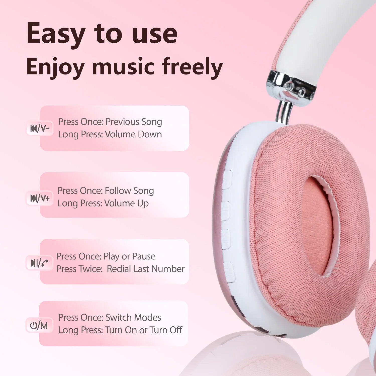 B40 Bluetooth Headphones Over Ear Wireless Headset HiFi Music Gaming Comfortable Mic for iPhone Android PC pink