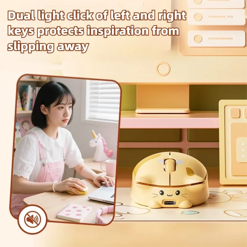 INPHIC Kalo Cute Cat Bluetooth Compatible Wireless Mouse Low Noise Office Mouse Battery Power Display For PC Laptops and IPads