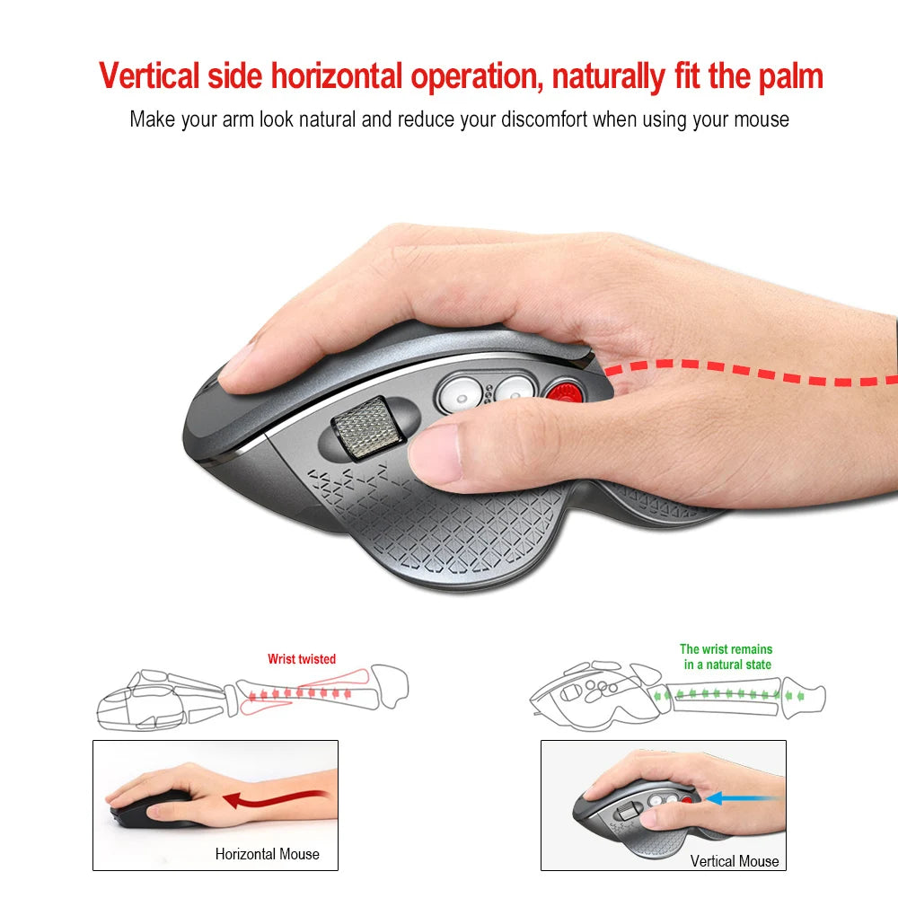 2.4G Wireless Mouse Ergonomic Vertical Mice Side Metal Roller Gaming Mouse For Official Home Laptop Computer PC