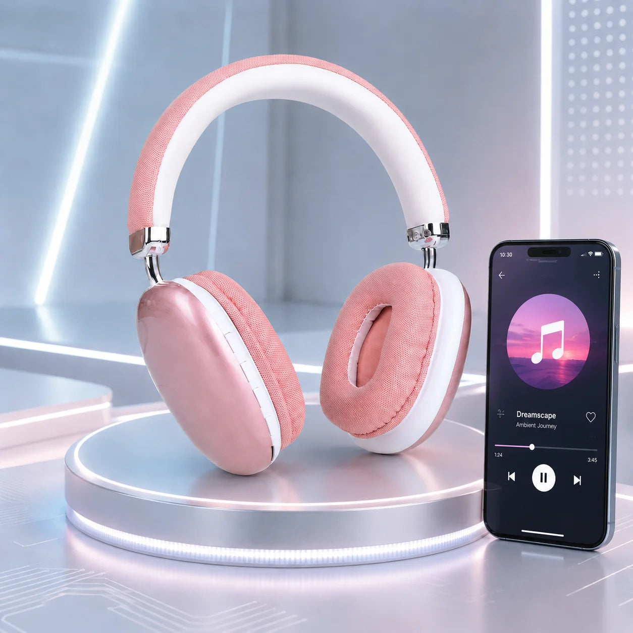 B40 Bluetooth Headphones Over Ear Wireless Headset HiFi Music Gaming Comfortable Mic for iPhone Android PC pink