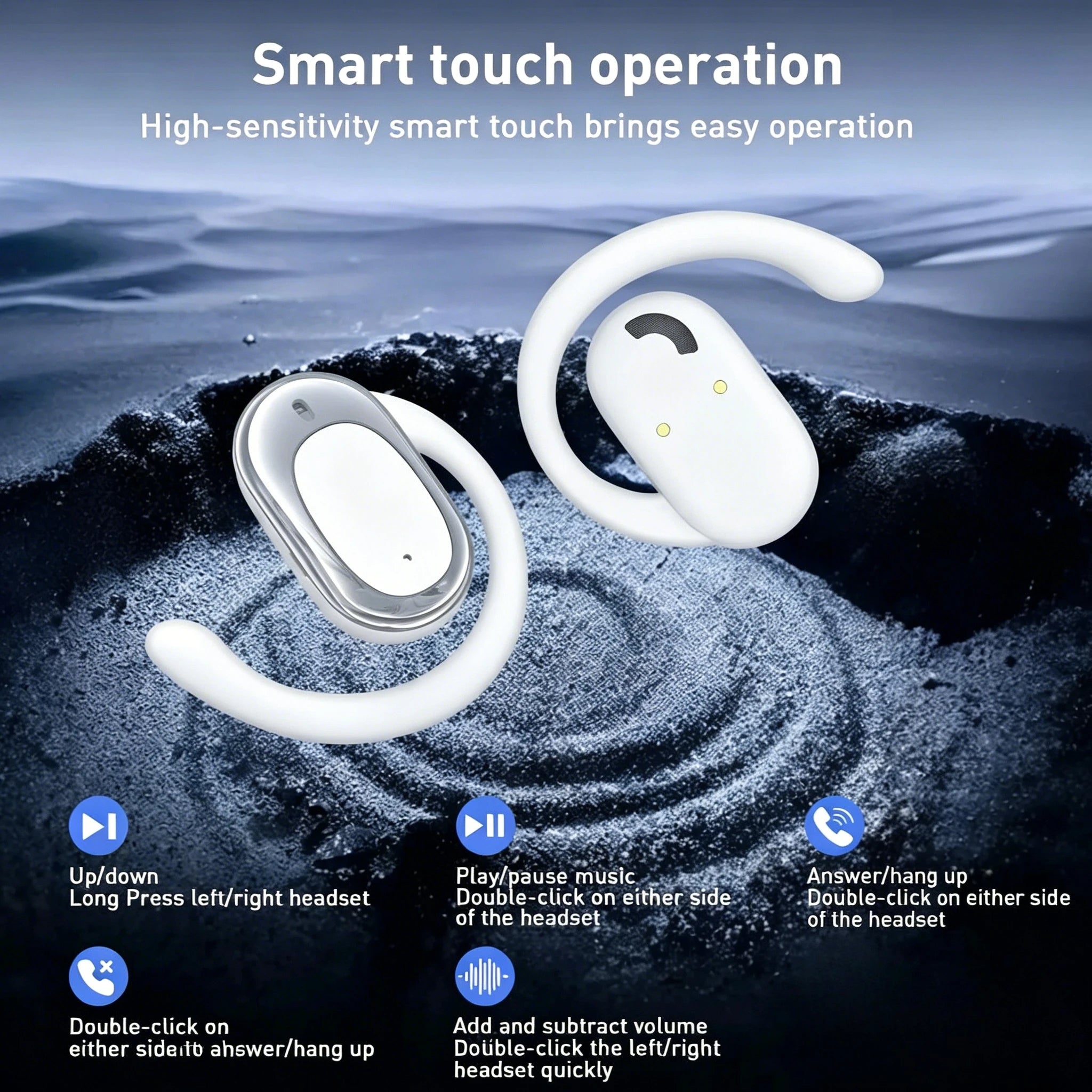 Over-Ear Open-Ear Wireless Bluetooth Headphones Rotatable Design with Noise Cancellation and Built-in Mic Premium Earphones