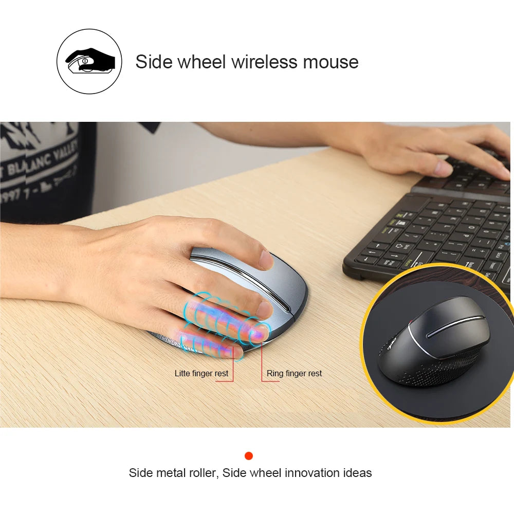 2.4G Wireless Mouse Ergonomic Vertical Mice Side Metal Roller Gaming Mouse For Official Home Laptop Computer PC