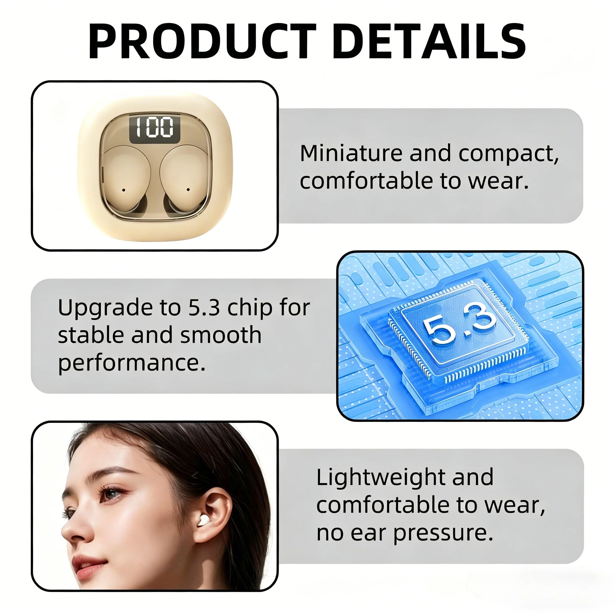 SK19 Mini Invisible Earphones TWS Earbuds Bluetooth 5.3 Wireless Headphone HIFI Stereo Sound Noise Reduction Built-in Microphone