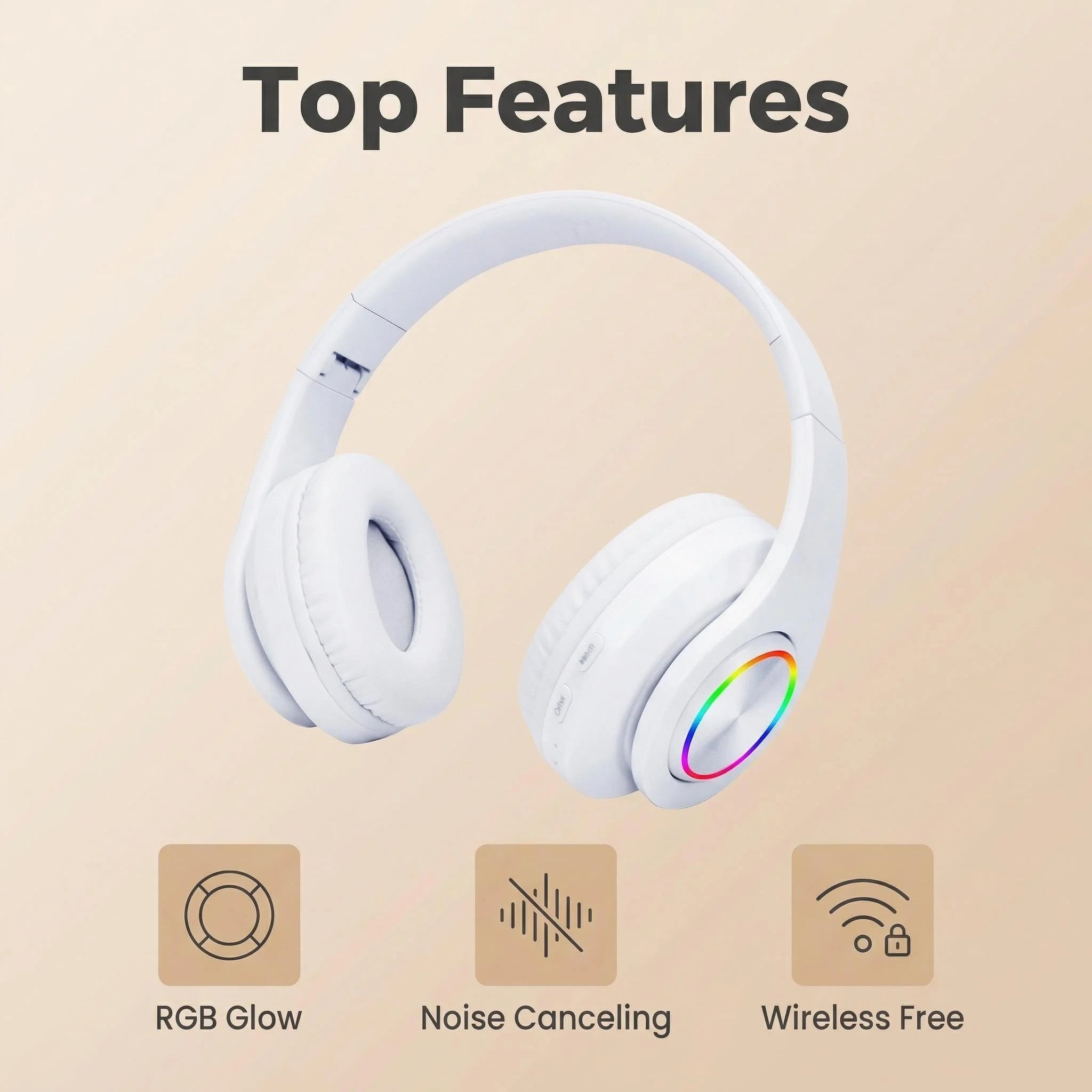 RGB Luminous Headset Bluetooth Headphones Noise Cancelling Wireless Earphones for Students Gamers Music Lovers