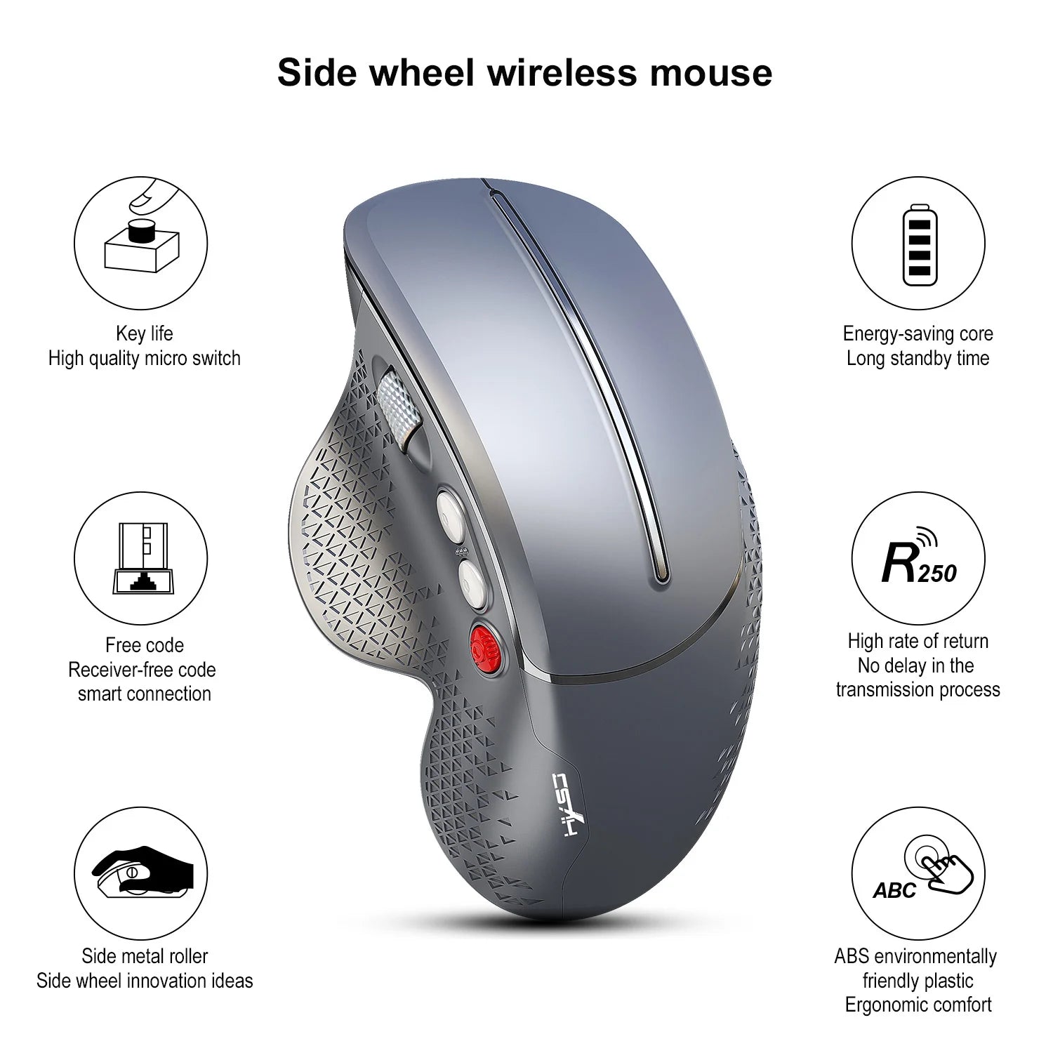 2.4G Wireless Mouse Ergonomic Vertical Mice Side Metal Roller Gaming Mouse For Official Home Laptop Computer PC