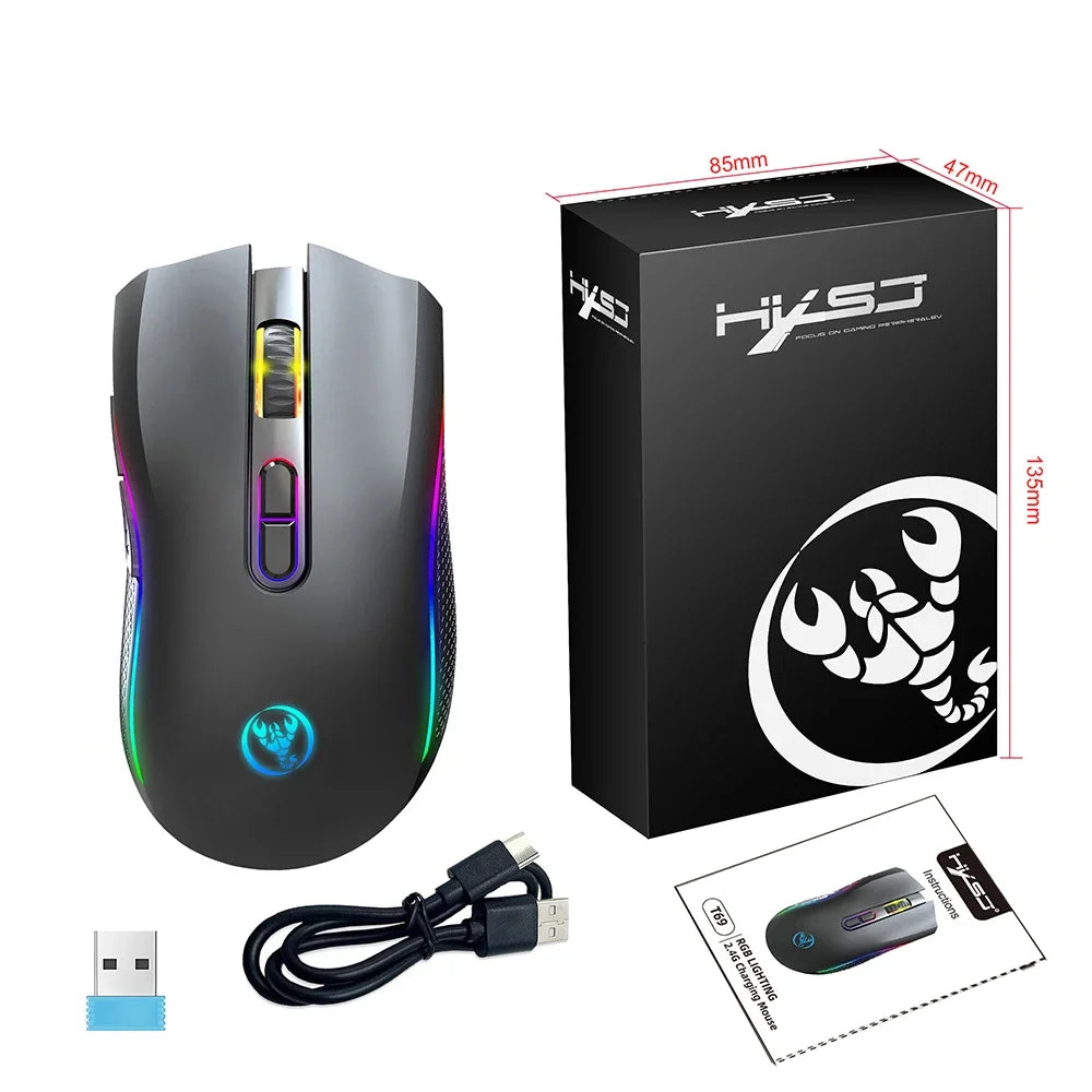 Rechargeable Wireless Mouse Gaming Usb Wireless Mouse White Rgb Gamer Maus 8 Buttons 4800dpi Cordless Mice For Computer Laptop